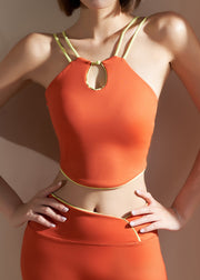 Chinese Style Orange Patchwork Bra Crop Top