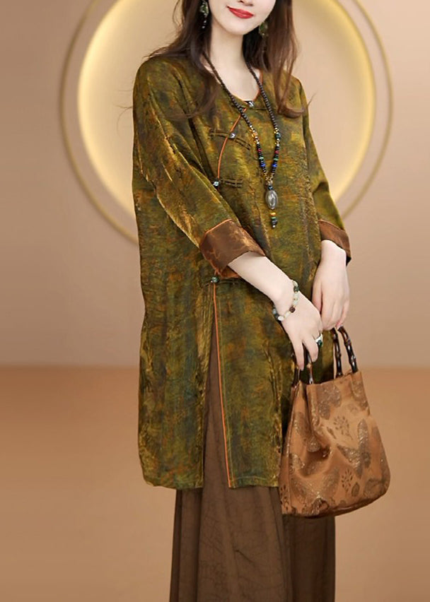 Chinese Style Oriental Button Side Open Silk Shirt Fall