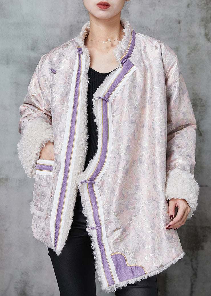 Chinese Style Pink Jacquard Fleece Wool Lined Coats Spring