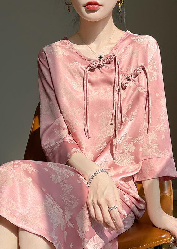 Chinese Style Pink Tasseled Jacquard Silk Dresses Bracelet Sleeve