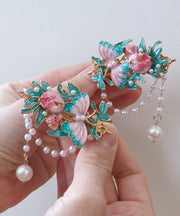 Chinese Style Purple Alloy Pearl Cloisonne Enamel Tassel A Pair Hairpin