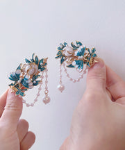 Chinese Style Purple Alloy Pearl Cloisonne Enamel Tassel A Pair Hairpin