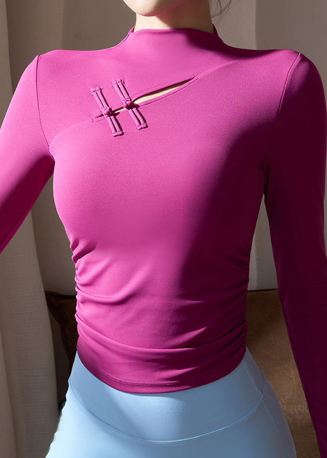 Chinese Style Purple High Neck Spring Yoga Tops