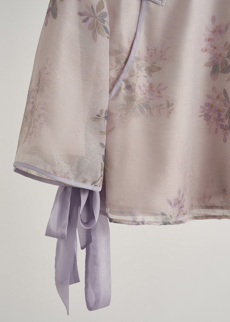 Chinese Style Purple Print Silk Oriental 2 Piece Outfit Fall