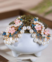 Chinese Style Rainbow Alloy Pearl Turquoise Tassel Girls Hairpin