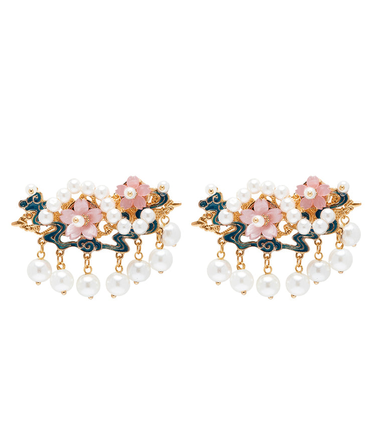 Chinese Style Rainbow Alloy Pearl Turquoise Tassel Girls Hairpin