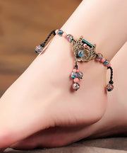 Chinese Style Rainbow Ancient Gold Weave Tassel Anklets