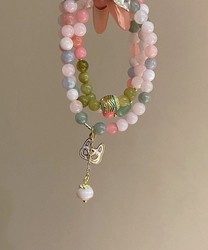 Chinese Style Rainbow Sterling Silver Overgild Beading Layered Charm Bracelet