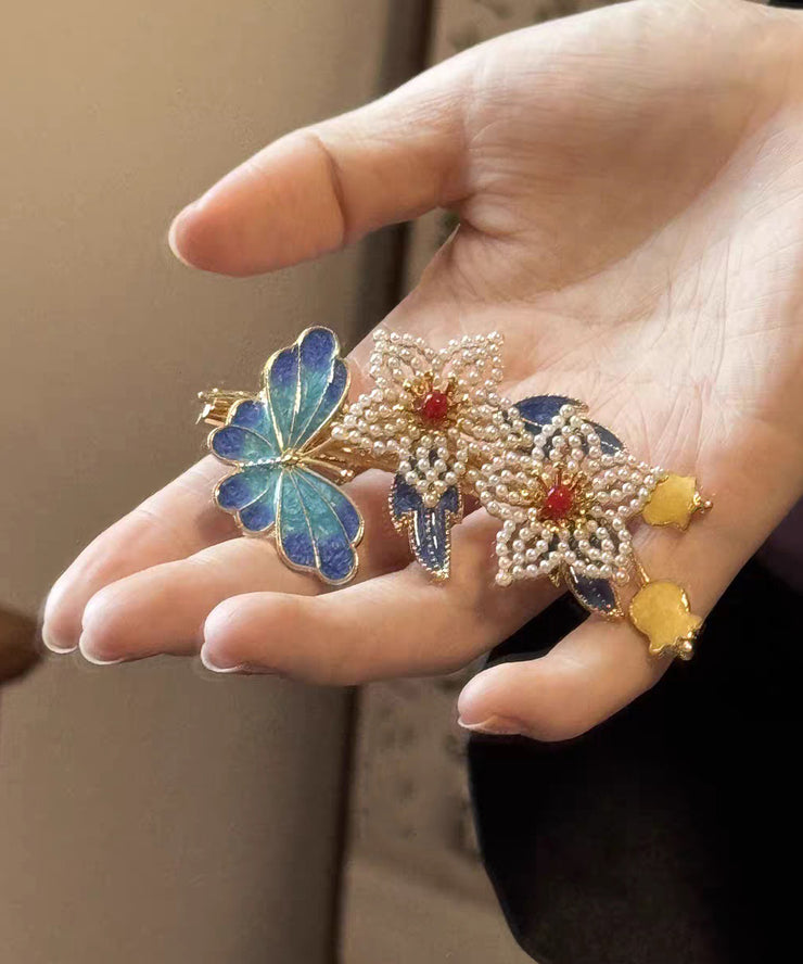Chinese Style RainbowAncient Gold Floral Butterfly Hairpin