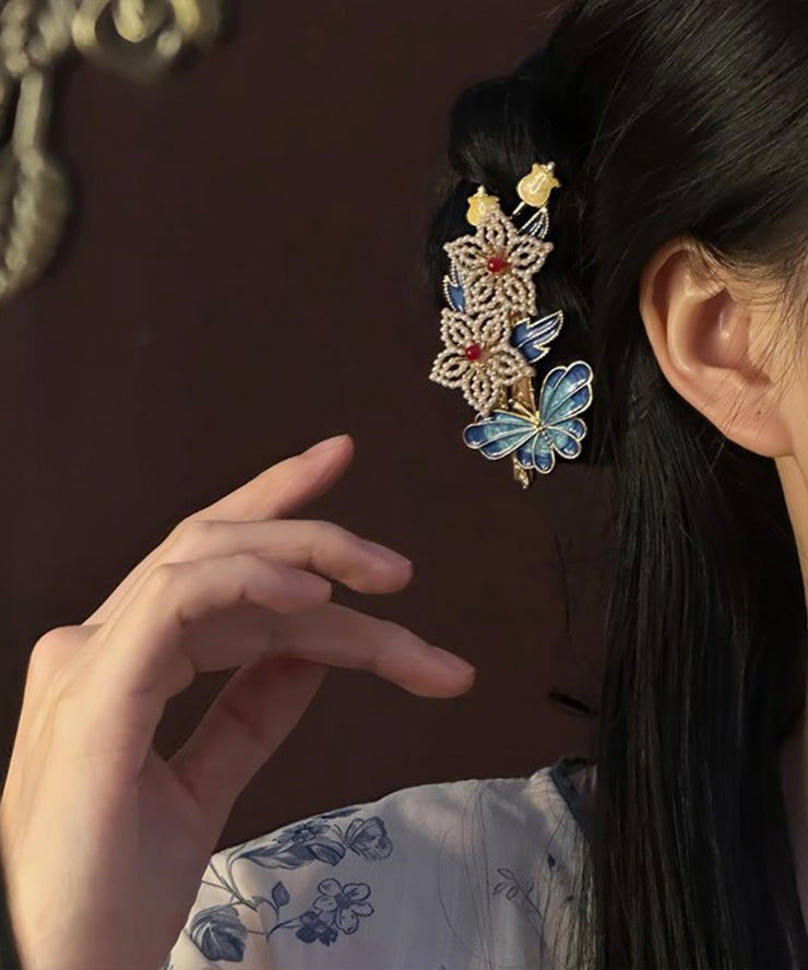 Chinese Style RainbowAncient Gold Floral Butterfly Hairpin