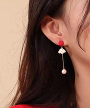 Chinese Style Red Alloy Asymmetrical Auspicious Clouds Tassel Drop Earrings