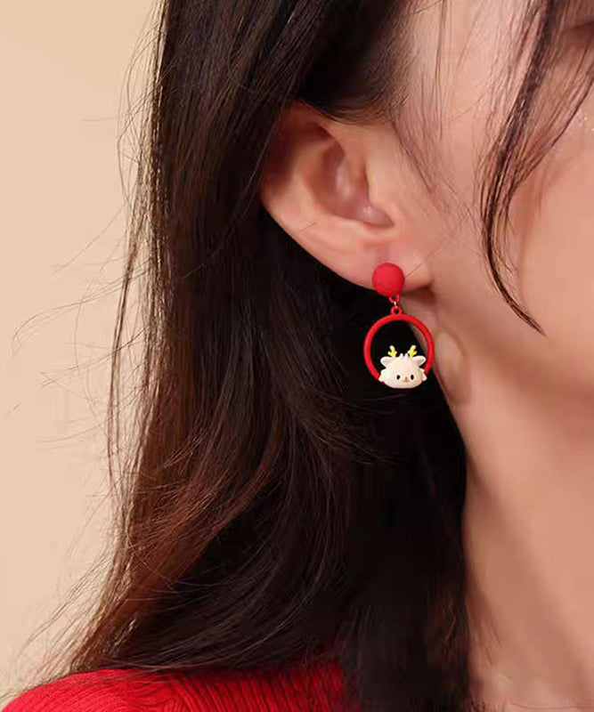 Chinese Style Red Alloy Asymmetrical Auspicious Clouds Tassel Drop Earrings