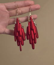 Chinese Style Red Alloy Tassel Drop Earrings
