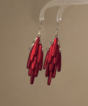 Chinese Style Red Alloy Tassel Drop Earrings