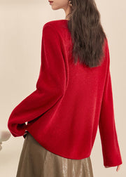 Chinese Style Red O-Neck Button Cozy Cotton Knit Cardigans Fall