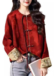 Chinese Style Red Oriental Button Tassel Silk Coat Autumn
