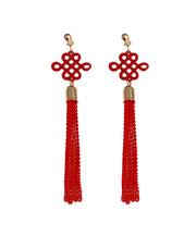 Chinese Style Red Sterling Silver Overgild Chinese Knot Tassel Drop Earrings