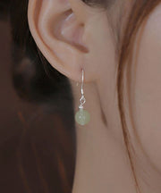 Chinese Style Red Sterling Silver Overgild Jade Drop Earrings