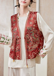 Chinese Style Red Tassel Embroideried Silk Vest Sleeveless