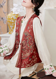Chinese Style Red Tassel Embroideried Silk Vest Sleeveless