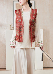 Chinese Style Red Tassel Embroideried Silk Vest Sleeveless
