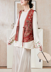 Chinese Style Red Tassel Embroideried Silk Vest Sleeveless
