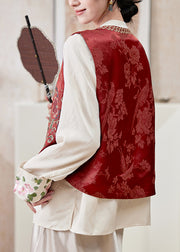 Chinese Style Red Tassel Embroideried Silk Vest Sleeveless
