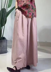 Chinese Style Rose Print Tops And Pink Pockets Pants Cotton Two Piece Set Sleeveless