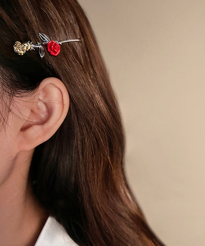 Chinese Style Silk Alloy Resin Rose Hairpin