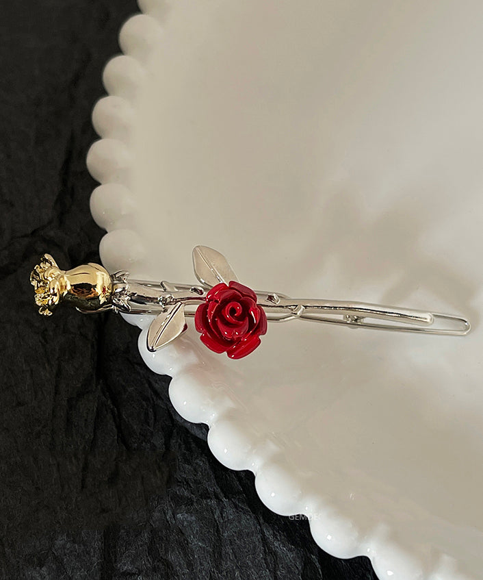 Chinese Style Silk Alloy Resin Rose Hairpin
