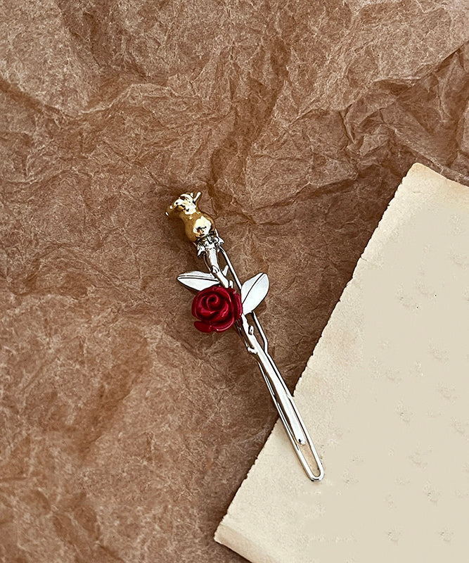 Chinese Style Silk Alloy Resin Rose Hairpin