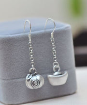 Chinese Style Silk Sterling Silver Asymmetrical Drop Earrings