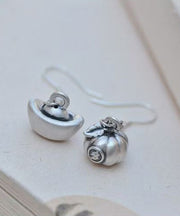 Chinese Style Silk Sterling Silver Asymmetrical Drop Earrings