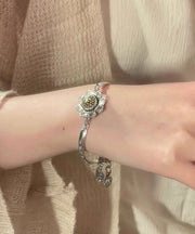Chinese Style Silk Sterling Silver Lotus Rotatable Charm Bracelet