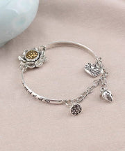 Chinese Style Silk Sterling Silver Lotus Rotatable Charm Bracelet