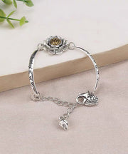 Chinese Style Silk Sterling Silver Lotus Rotatable Charm Bracelet