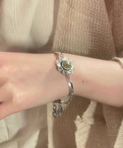 Chinese Style Silk Sterling Silver Lotus Rotatable Charm Bracelet