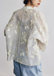 Chinese Style Stand Collar Embroidered Oriental Button Silk Shirts Fall
