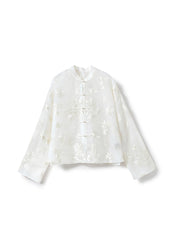 Chinese Style Stand Collar Embroidered Oriental Button Silk Shirts Fall