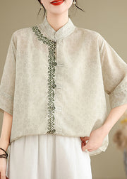 Chinese Style Stand Collar Jacquard Embroidered Cotton Top Summer