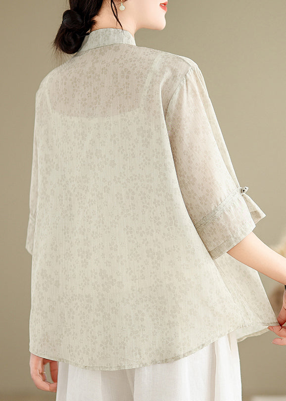 Chinese Style Stand Collar Jacquard Embroidered Cotton Top Summer