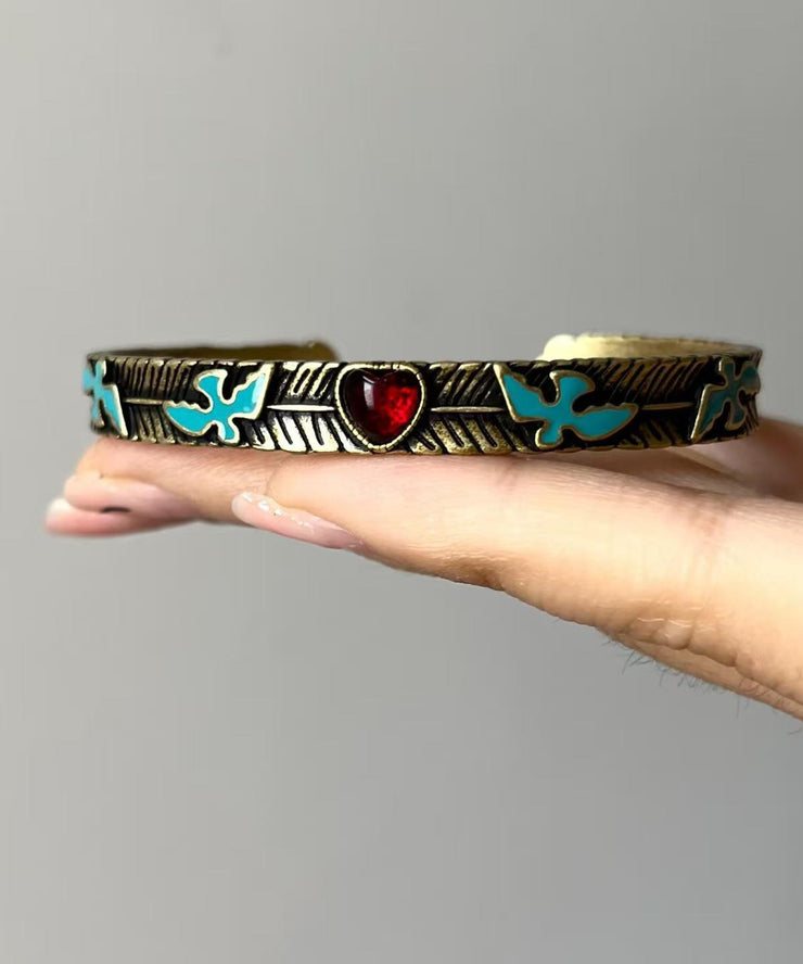 Chinese Style Sterling Silver Gem Stone Flying Bird Cuff