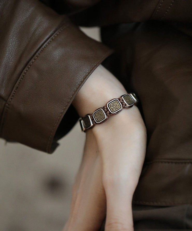 Chinese Style Sterling Silver Square Chain Bracelet