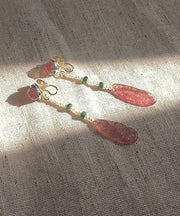 Chinese Style Watermelon Red Alloy Crystal Resin Water Drop Drop Earrings