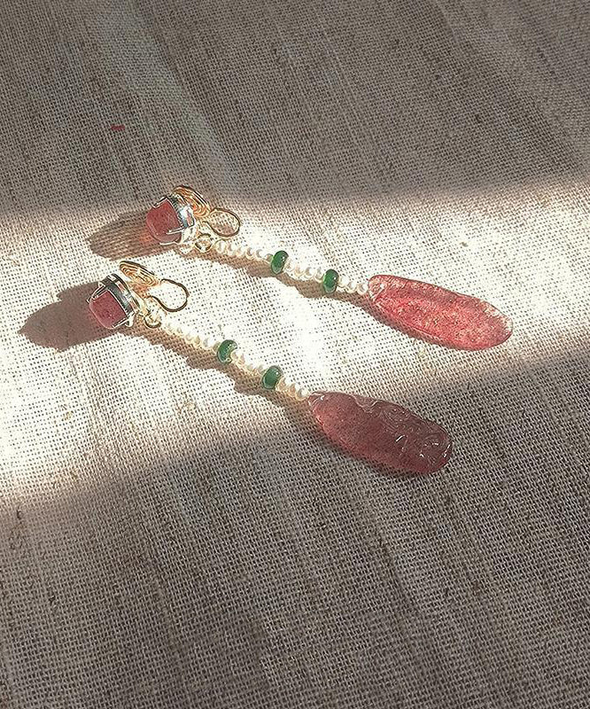 Chinese Style Watermelon Red Alloy Crystal Resin Water Drop Drop Earrings