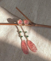 Chinese Style Watermelon Red Alloy Crystal Resin Water Drop Drop Earrings