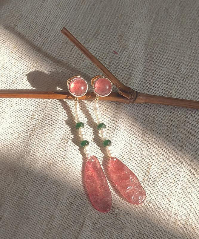 Chinese Style Watermelon Red Alloy Crystal Resin Water Drop Drop Earrings