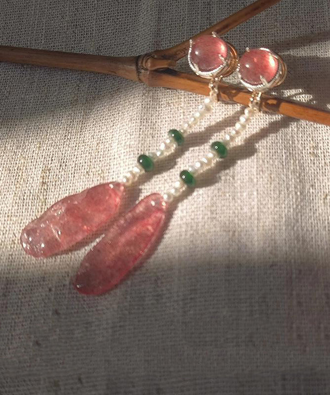 Chinese Style Watermelon Red Alloy Crystal Resin Water Drop Drop Earrings