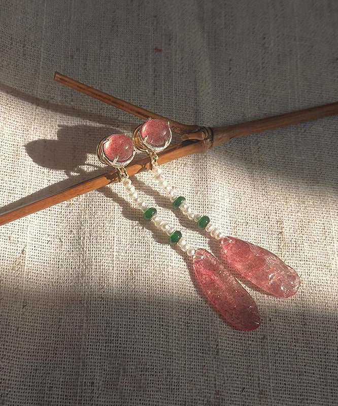 Chinese Style Watermelon Red Alloy Crystal Resin Water Drop Drop Earrings