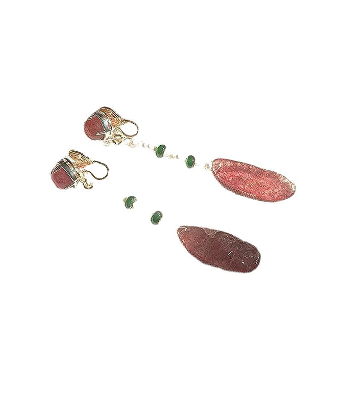 Chinese Style Watermelon Red Alloy Crystal Resin Water Drop Drop Earrings